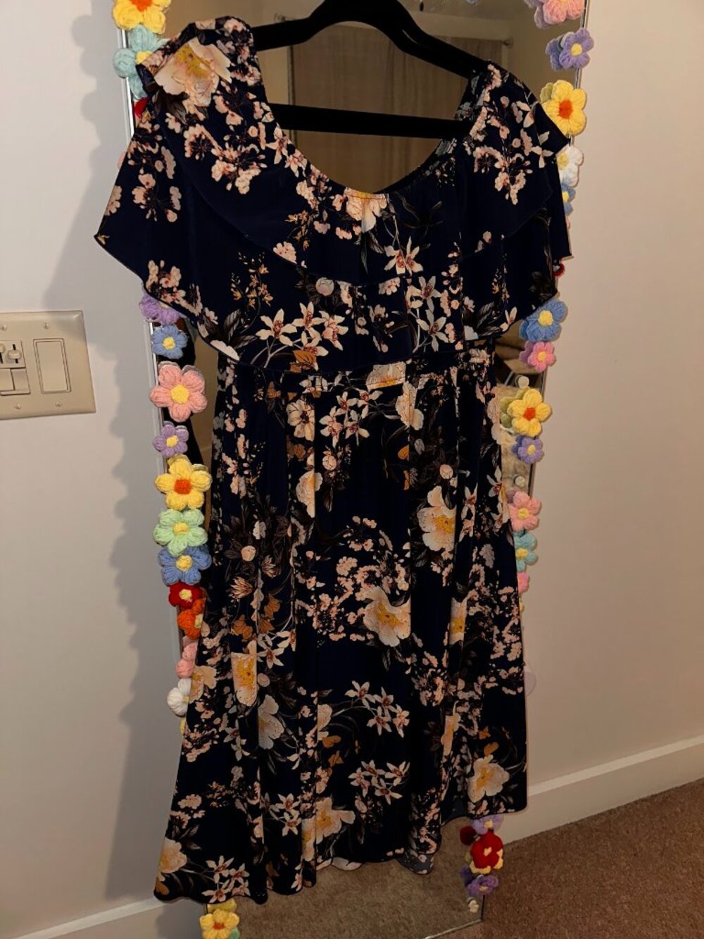 SHEIN Curve Navy Floral Off the Shoulder Dress 2XL